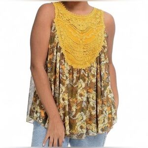 Indigo Thread Co. Boho Floral Lace Crochet Yoke Tunic Top - Size XL